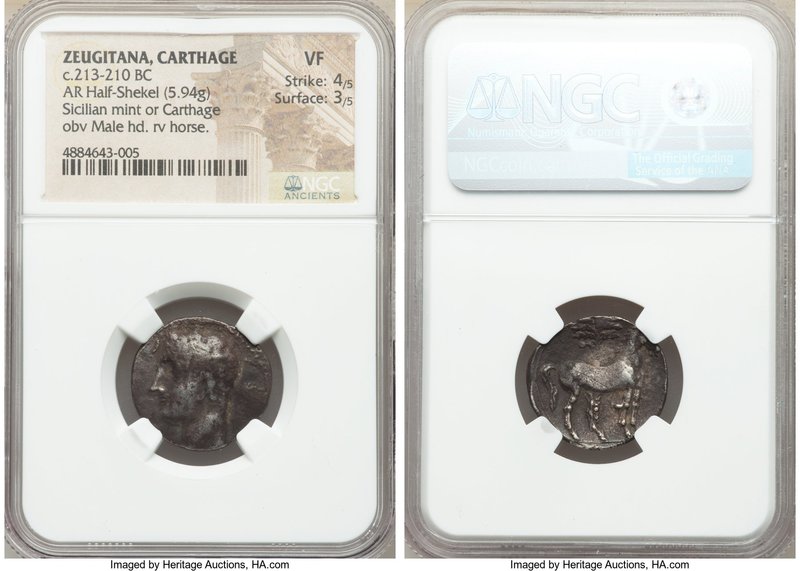 ZEUGITANA. Carthage. Time of Hannibal (ca. 213-210 BC). AR half-shekel (21mm, 5....