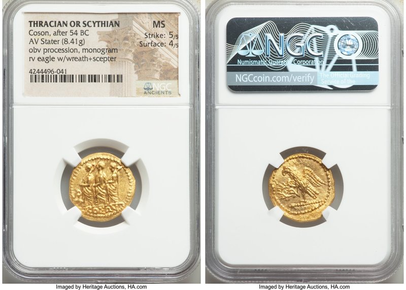 THRACIAN DYNASTS. Coson (ca. after 54 BC). AV stater (20mm, 8.41 gm, 11h). NGC M...