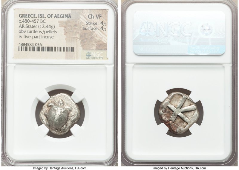 SARONIC ISLANDS. Aegina. Ca. 480-457 BC. AR stater (21mm, 12.44 gm). NGC Choice ...