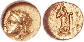 CARIAN SATRAPS. Pixodarus (ca. 341-336/5 BC). AV 1/12th stater (6mm, 0.69 gm, 8h). NGC Choice VF 4/5 - 4/5. Laureate head of Apollo left / ΠIΞΩΔ, Zeus...