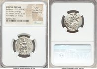CILICIA. Tarsus. Balacros, as Satrap (ca. 333-323 BC). AR stater (23mm, 10.85 gm, 7h). NGC AU 5/5 - 4/5. Baaltars seated left, lotus-tipped scepter in...