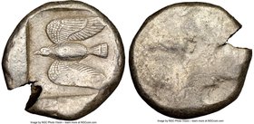 CYPRUS. Paphos. Aristo- (ca. 425-400 BC). AR stater (22mm, 11.03 gm, 2h). NGC XF 2/5 - 3/5, test cut. Bull standing left, winged solar disk above, ank...