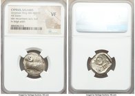 CYPRUS. Salamis. Uncertain king (480-460 BC). AR stater (21mm, 11h). NGC VF. e-u-we-le-to-no-se (Cypriot), recumbent ram to left, ivy leaf before / pa...