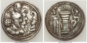 SASANIAN KINGDOM. Varhran II (AD 276-293). AR drachm (25mm, 4.14 gm, 3h). XF. Jugate right busts of Varhran II, wearing winged crown with korymbos, an...