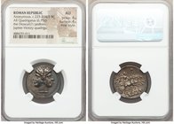 Anonymous. Ca. 225-214/2 BC. AR didrachm or quadrigatus (24mm, 6.75 gm, 11h). NGC AU 4/5 - 4/5, Fine Style. Laureate head of youthful Janus, two small...