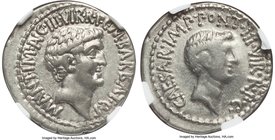 Marc Antony and Octavian, as Triumvirs and Imperators (44-30 BC). AR denarius (20mm, 3.78 gm, 11h). NGC Choice VF 3/5 - 4/5. Ephesus, 41 BC, M. Barbat...