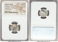 Augustus (27 BC-AD 14). AR denarius (18mm, 3.79 gm, 7h). NGC Choice XF 4/5 - 5/5. Lugdunum, 15-13 BC. AVGVSTVS-DIVI•F, bare head of Augustus left / Bu...