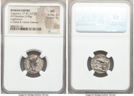Augustus (27 BC-AD 14). AR denarius (19mm, 3.90 gm, 9h). NGC MS 4/5 - 4/5. Lugdunum, 2 BC-AD 4. CAESAR AVGVSTVS-DIVI F PATER PATRIAE, laureate head of...