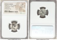 Augustus (27 BC-AD 14). AR denarius (18mm, 3.69 gm, 6h). NGC MS 3/5 - 4/5. Lugdunum, AD 13-14. CAESAR AVGVSTVS-DIVI F PATER PATRIAE, laureate head of ...