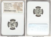 Tiberius (AD 14-37). AR denarius (19mm, 3.65 gm, 8h). NGC Choice AU 4/5 - 4/5. Lugdunum. TI CAESAR DIVI-AVG F AVGVSTVS, laureate head of Tiberius righ...
