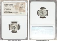 Tiberius (AD 14-37). AR denarius (18mm, 3.81 gm, 7h). NGC AU 5/5 - 4/5. Lugdunum. TI CAESAR DIVI-AVG F AVGVSTVS, laureate head of Tiberius right / PON...
