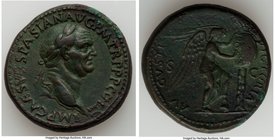 Vespasian (AD 69-79). AE sestertius (34mm, 28.75 gm, 7h). XF. Judaea Capta Commemorative, Rome, AD 71. IMP CAES VESPASIAN AVG P M TR P P P COS III, la...