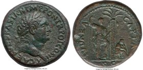 Titus, as Caesar (AD 79-81). AE sestertius (33mm, 26.56 gm, 7h). XF, smoothing. Rome, AD 72. Judaea Capta commemorative. T CAES VESPASIAN IMP PON TR P...