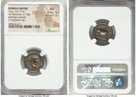 Titus, as Augustus (AD 79-81). AR/AE fourée? denarius (17mm, 2.79 gm, 7h). NGC AU 4/5 - 3/5. Rome, January-June AD 80. IMP TITVS CAES VESPASIAN AVG P ...