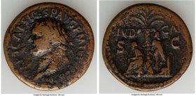 Titus, as Augustus (AD 79-81). AE sestertius (33mm, 21.20 gm, 6h). About VF. Judaea Capta commemorative, Rome, AD 80-81. IMP T CAES VESP AVG P M TR P ...