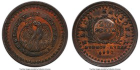 Buenos Aires. Republic 20 Decimos 1830 AU55 PCGS, KM5. Coin alignment. A nearly peak grade for the issue, a mere 3 grading finer across both grading s...