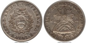 La Rioja. Provincial 2 Reales 1843-RB XF45 ANACS, La Rioja mint, KM16. A rather rare variety for this two-year type, featuring a sunface over a mounta...