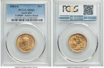 Victoria gold Sovereign 1893-S MS62 PCGS, Sydney mint, KM10, S-3868C. 

HID09801242017