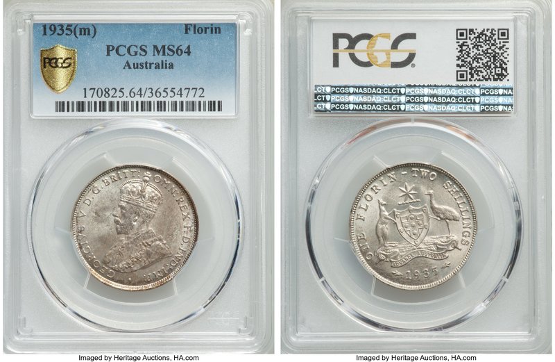 George V Florin 1935-(m) MS64 PCGS, Melbourne mint, KM27. One of the final dates...