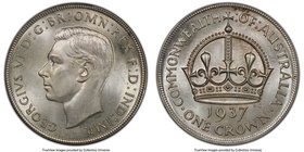George VI Crown 1937-(m) MS65 PCGS, Melbourne mint, KM34. A lofty gem, currently tied for the finest from PCGS with none graded finer by NGC. A rare l...