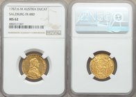 Salzburg. Hieronymous gold Ducat 1787/6-M MS62 NGC, cf. KM463 (overdate unlisted), Fr-880, Probszt-Unl. (same). An apparently unpublished overdate, ra...
