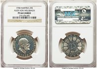 Republic Proof "Auer von Welsbach" 25 Schilling 1958 PR66 Cameo NGC, KM2884. Mintage: 1,000. A lovely Proof struck to commemorate the 100th anniversar...