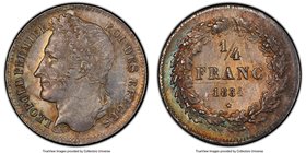 Leopold I 1/4 Franc 1834 MS63 PCGS, KM8. Variety with signature. A gorgeous minor imbued with a dazzling array of tones. 

HID09801242017