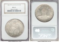 Republic 8 Soles 1827 PTS-JM MS61 NGC, Potosi mint, KM97. The scarcer first date of this historical type. Lustrous Mint State and well detailed. 

H...
