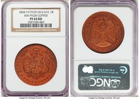 Republic copper Proof Pattern Boliviano 1868 PR64 Red NGC, KM-Pn28. Variety with denomination as 1 BOLIVIANO. Finely detailed and struck, retaining it...