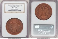 Republic copper Proof Pattern Boliviano 1868 CT-E PR64 Red and Brown NGC, La Paz mint, KM-Pn34. Variety with E below condor. Admittedly notably little...