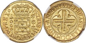 Pedro II gold 4000 Reis 1699-(R) AU Details (Cleaned) NGC, Rio de Janeiro mint, KM98, LMB-031. Displaying gleaming golden brilliance and just a hint o...