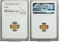 João V gold 400 Reis 1733-M VF35 NGC, Minas Gerais mint, KM145. A seldom-offered small-size gold type with strikingly good detail for the grade. From ...