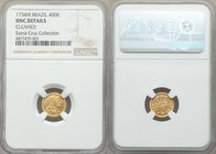 João V gold 400 Reis 1734-M UNC Details (Cleaned) NGC, Minas Gerais mint, KM145. A type rarely found at the uncirculated level, the strike well-center...