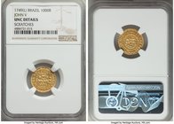 João V gold 1000 Reis 1749-(L) UNC Details (Scratches) NGC, Lisbon mint, KM161. From the Dresden Collection

HID09801242017