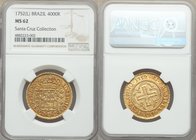 Jose I gold 4000 Reis 1752-(L) MS62 NGC, Lisbon mint, KM171.1, LMB-294. Clay-red tone clings to the devices, highlighting bold imagery that leaves lit...