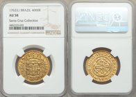 Jose I gold 4000 Reis 1762-(L) AU58 NGC, Lisbon mint, KM171.2, LMB-317. Short of entering uncirculated territory it would be nearly impossible to find...