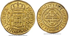 Jose I gold "Small Crown" 4000 Reis 1776-(L) AU55 NGC, Lisbon mint, KM171.4, LMB-326a. A pleasingly struck sun-gold example displaying attractive deta...