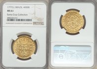 Jose I gold 4000 Reis 1777-(L) MS61 NGC, Lisbon mint, KM171.4. A flashy selection offering sharp detail down to the smallest ornamentation of the crow...