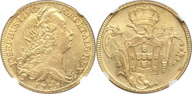 Jose I gold 6400 Reis 1766-R AU58 NGC, Rio de Janeiro mint, KM172.2, Fr-65, LMB-O434. Uniformly struck save for slight softness visible in the reverse...
