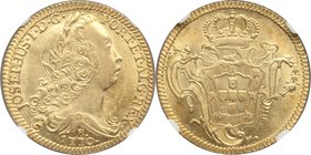 Jose I gold 6400 Reis 1770-R AU58 NGC, Rio de Janeiro mint, KM172.2, LMB-438. Perfectly centered with ample luster evident throughout the glowing plan...