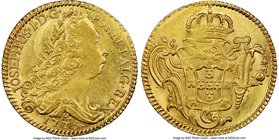 Jose I gold 6400 Reis 1775-R AU58 NGC, Rio de Janeiro mint, KM172.2, LMB-443. On the absolutely precipice of Mint State preservation, only the slighte...