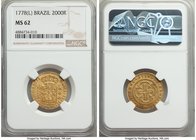 Maria I & Pedro III gold 2000 Reis 1778-(L) MS62 NGC, Lisbon mint, KM209. Tied for the finest of this scarcer issue with a notable bold relief to the ...