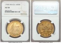 Maria I & Pedro III gold 6400 Reis 1785-R AU58 NGC, Rio de Janeiro mint, KM199.2. AGW 0.4229 oz. From the Dresden Collection

HID09801242017
