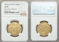 Maria I gold 4000 Reis 1804/2-(B) AU58 NGC, Bahia mint, KM225.2, LMB-502. An evenly dispersed mild chatter in the fields confirms light circulation, y...