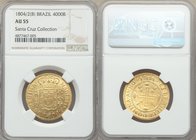Maria I gold 4000 Reis 1804/2-(B) AU55 NGC, Bahia mint, KM225.2, LMB-502. Lustrous in the fields with central softness confirmed to be a consequence o...
