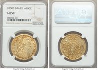 Maria I gold 6400 Reis 1800-B AU58 NGC, Bahia mint, KM226.2. From the Dresden Collection

HID09801242017