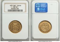 João Prince Regent gold 4000 Reis 1814-(R) MS62 NGC, Rio de Janeiro mint, KM235.2. Lustrous Mint State with highly reflective surfaces and sharply str...