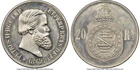 Pedro II copper-nickel Pattern 20 Reis 1869 MS63 NGC, KM-Pn135, Bentes-E48.03, LMB-E054. A highly visually appealing selection of this elusive Brazili...