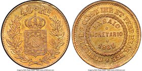 Pedro II copper Pattern 40 Reis 1863 MS64 Red and Brown NGC, KM-Pn108, Bentes-E45.03. Exceptionally watery and near flawless in the fields, a quick tu...