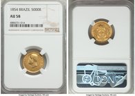 Pedro II gold 5000 Reis 1854 AU58 NGC, Rio de Janeiro mint, KM470. From the Dresden Collection

HID09801242017